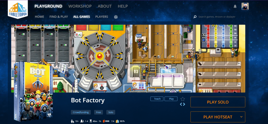 Screenshot of tabletopia's Bot Factory page